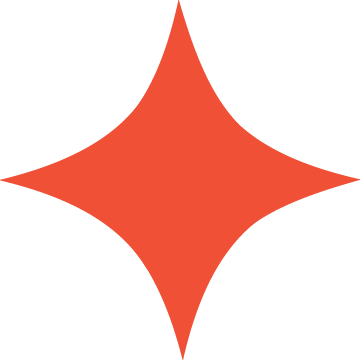 Red diamond-shaped star with curved edges on a white background.