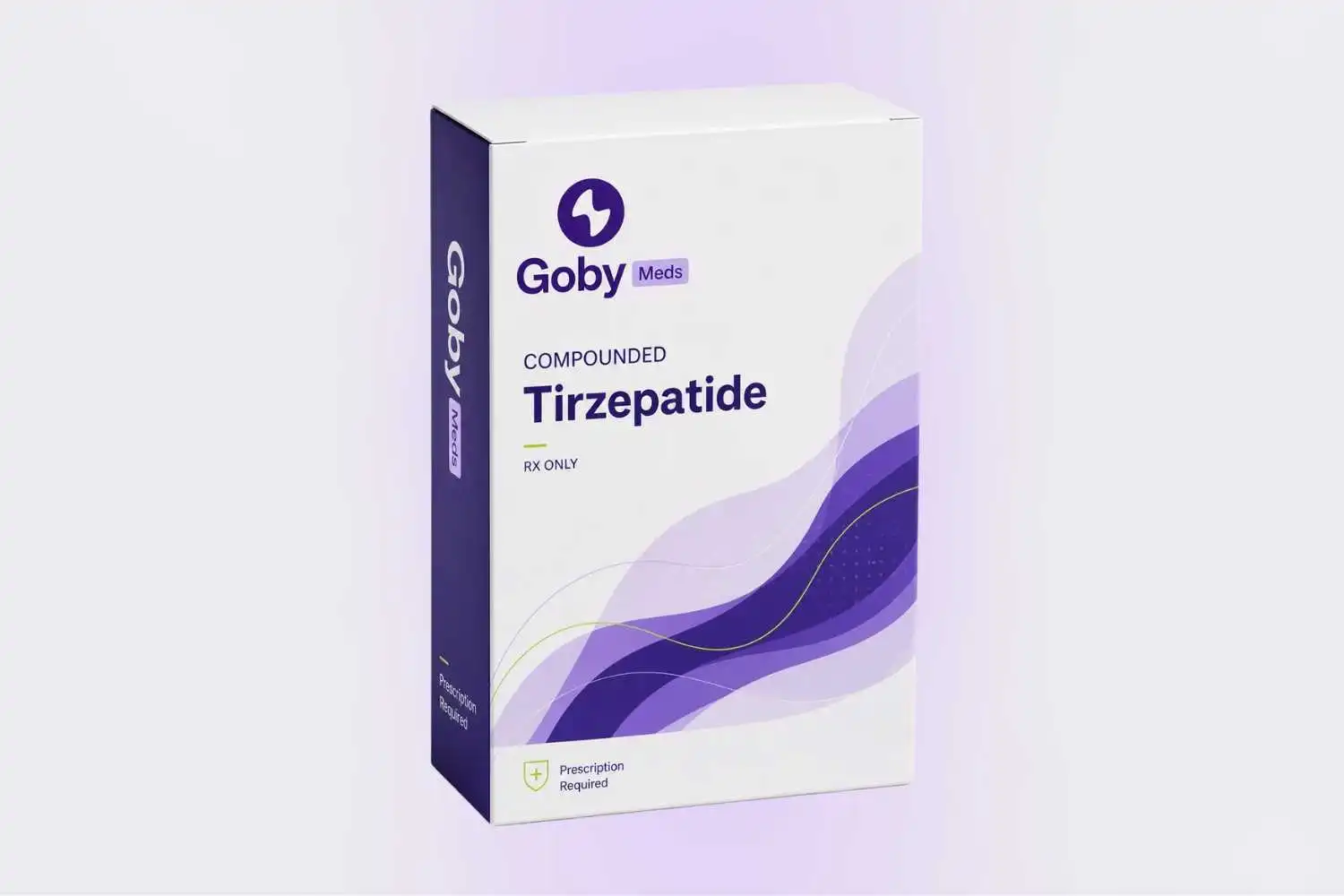 Vial of compounded tirzepatide with a syringe and alcohol swab from GobyMeds