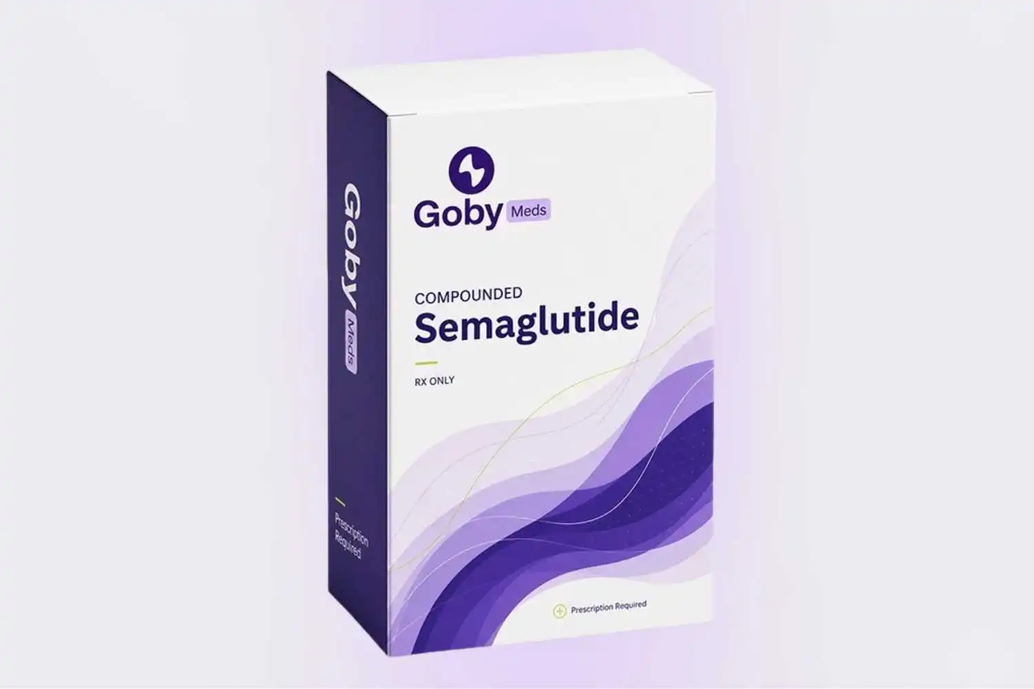 Vial of compounded semaglutide with a syringe and alcohol swab from GobyMeds