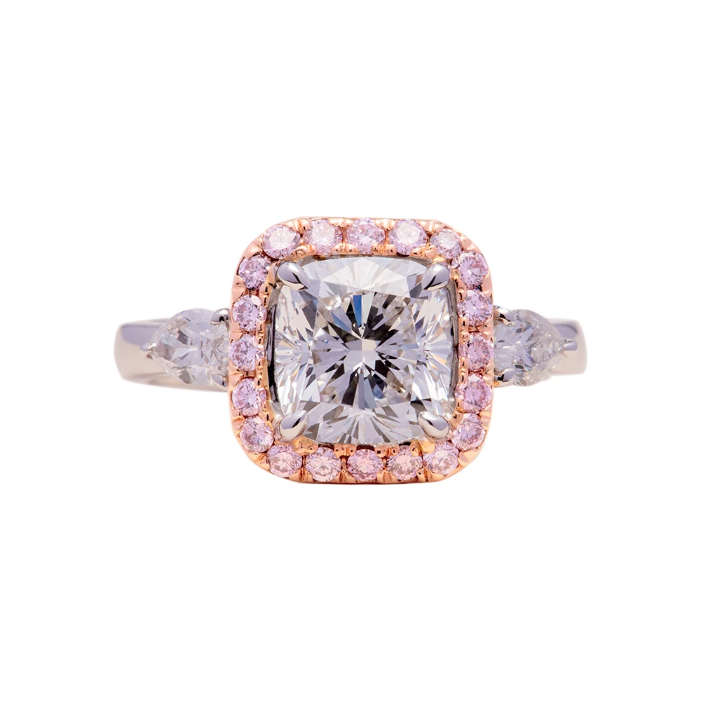 Cushion Diamond with Pink Diamonds Ring