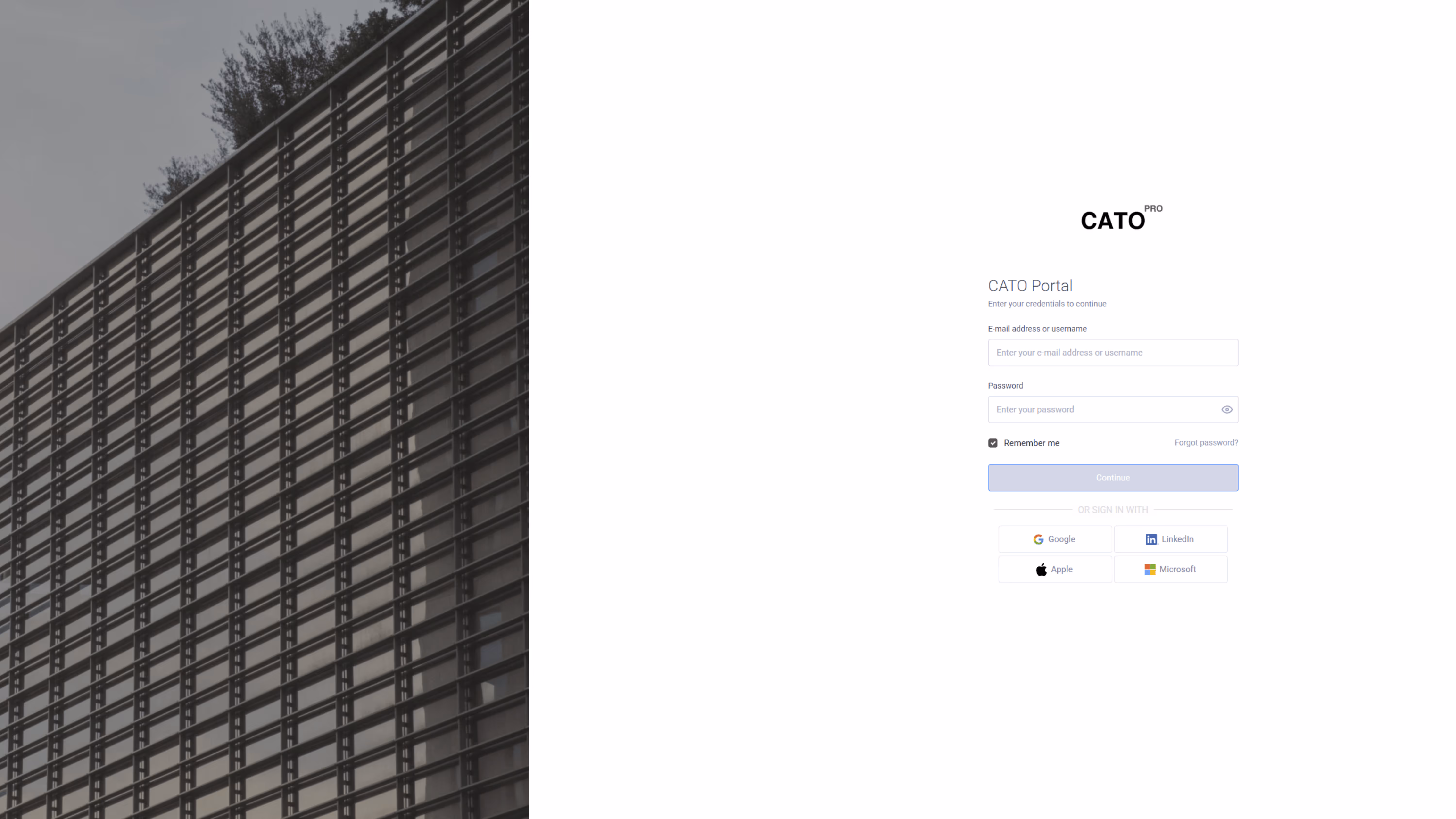 CATO Pro Login page
