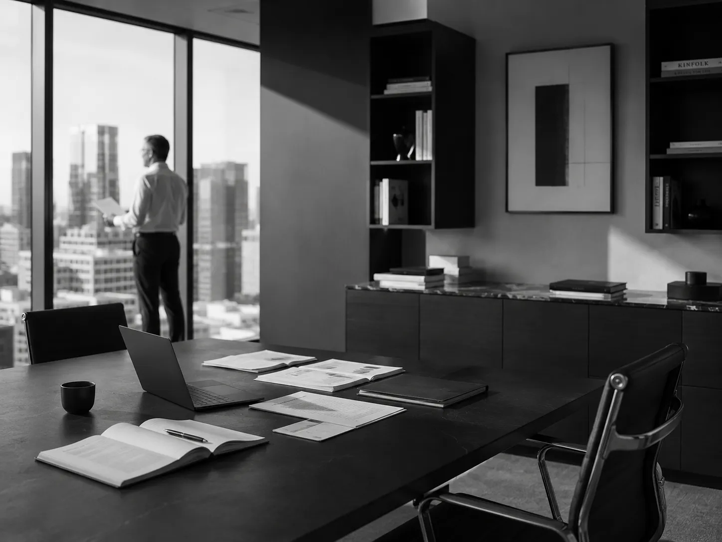 Executive workspace during a retained advisory review