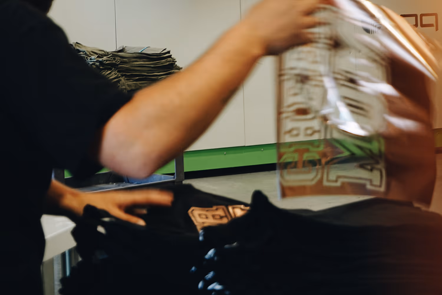 An image of the foil application, in this case foil sheet removal from the shirt.