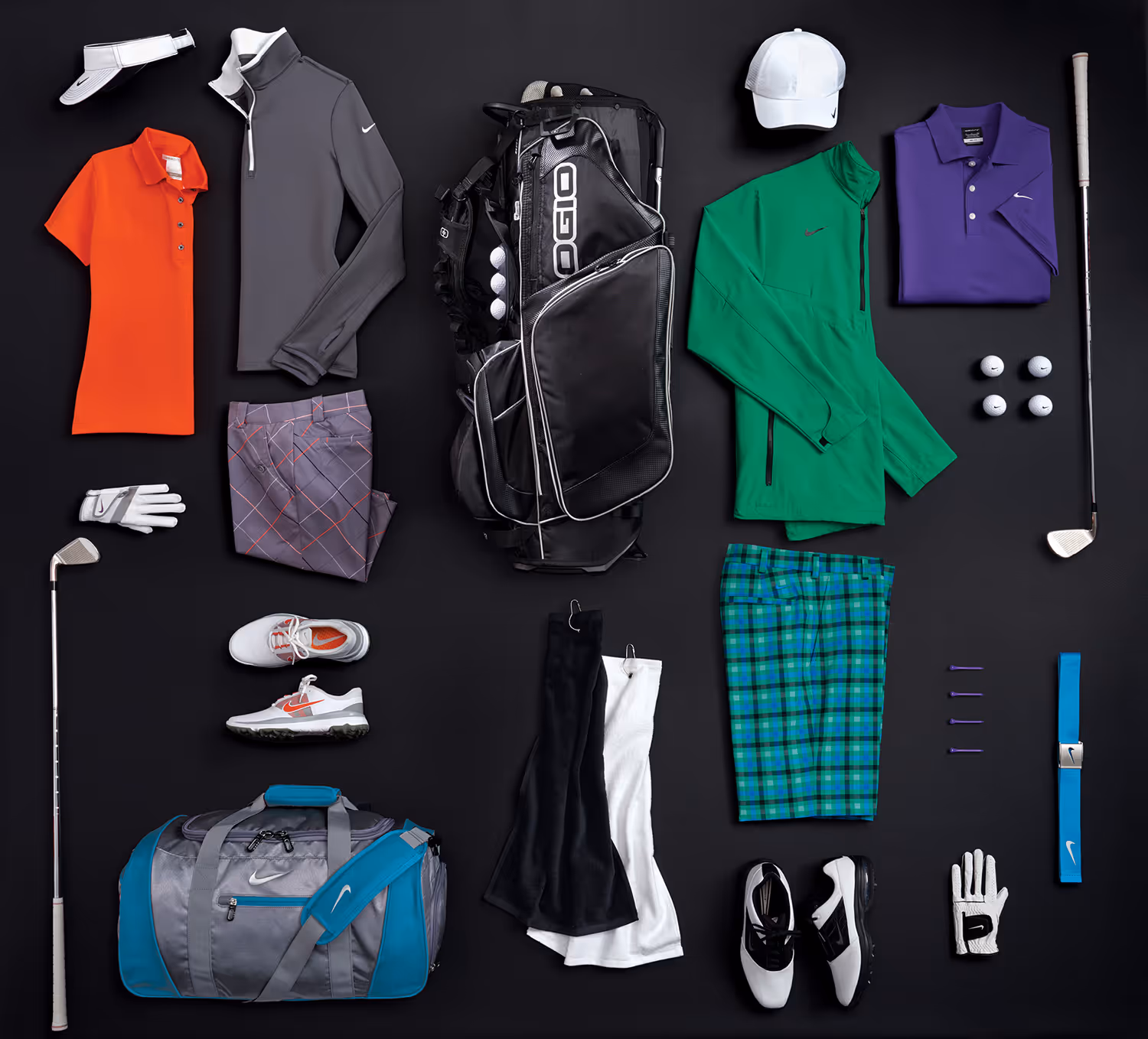 An image featuring several different types of golf apparel options.