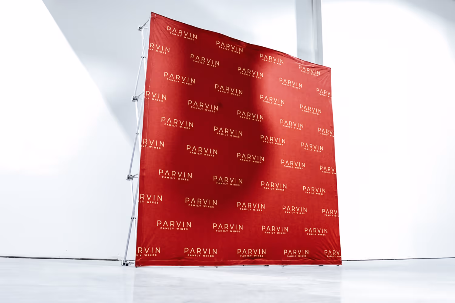 An image of a tradeshow branded pop-up wall for Parvin Family Wines.