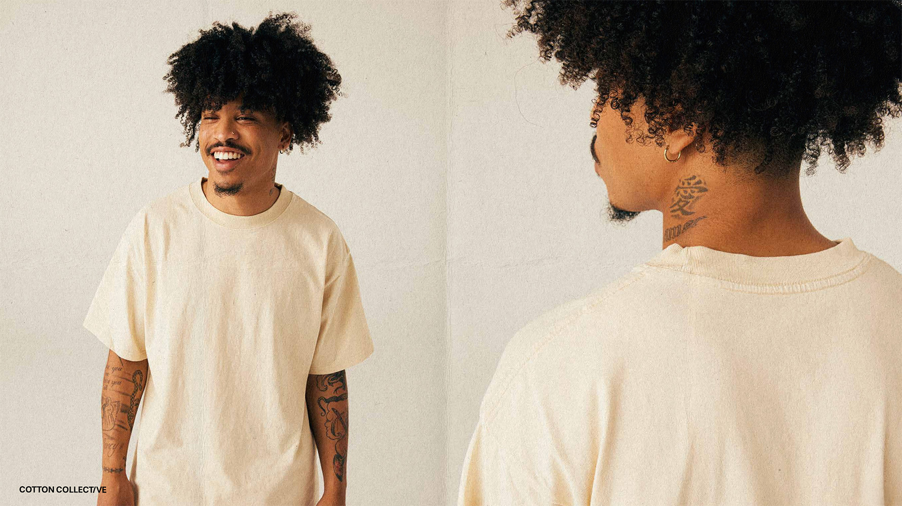 An image of a man wearing a shirt from the brand Cotton Collective.