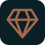 Icon of a stylized diamond outline in orange on a dark hexagonal background.