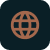 Brown globe icon depicting latitude and longitude lines on a dark background.