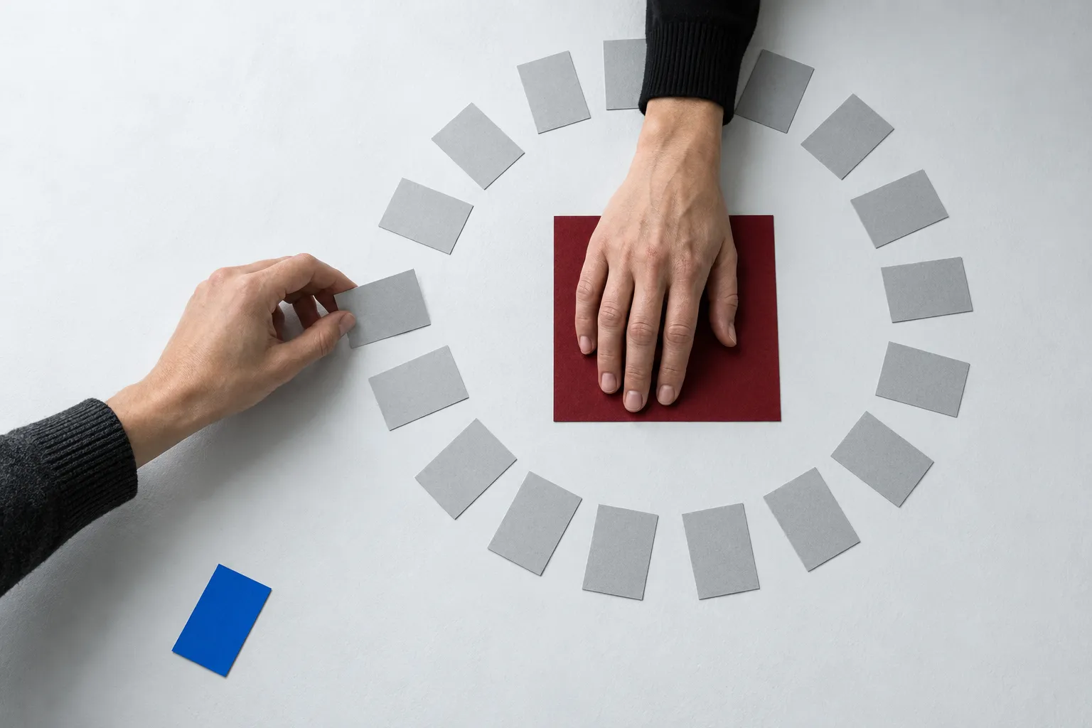 A hand arranges decisions around someone else's central position