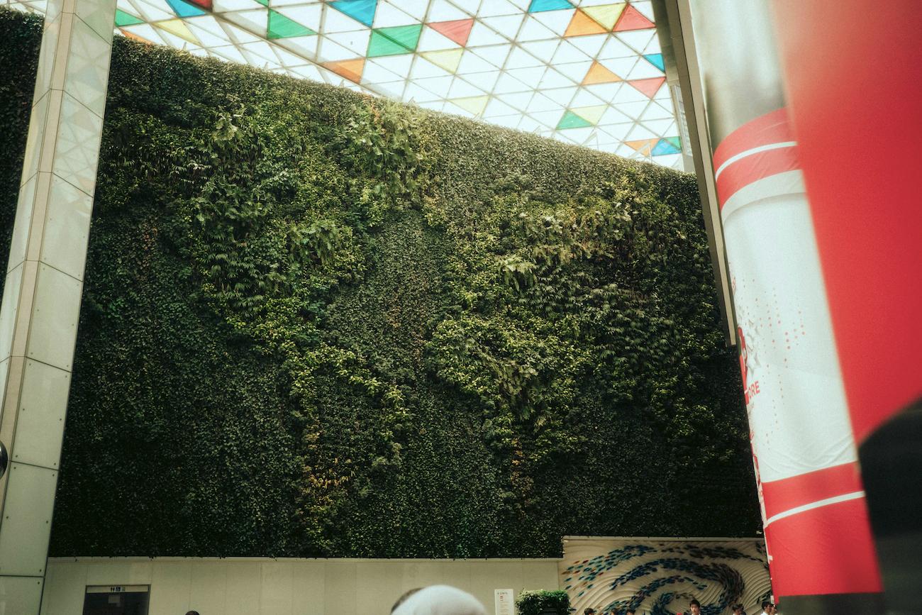 Green Wall with World Map at Ocean Financial Centre in Singapore
