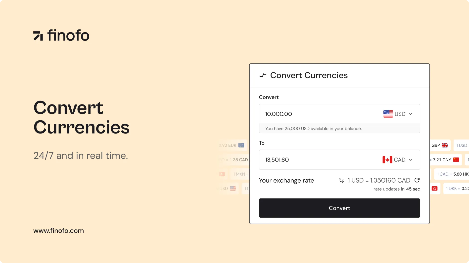 24/7 Real time conversions with Finofo