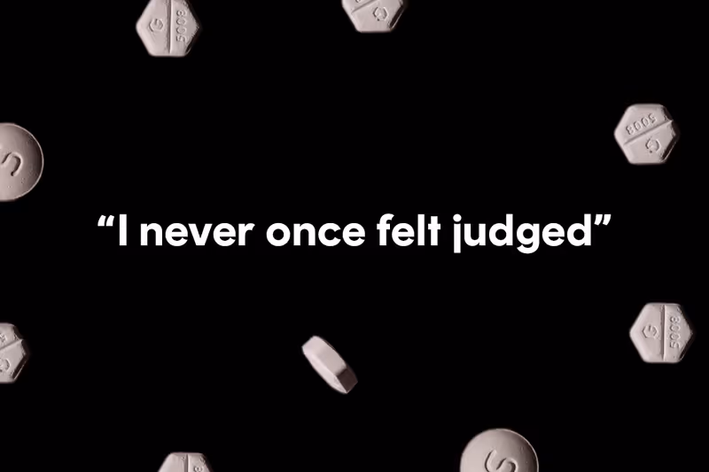 Banner that says quote "I never once felt judged"