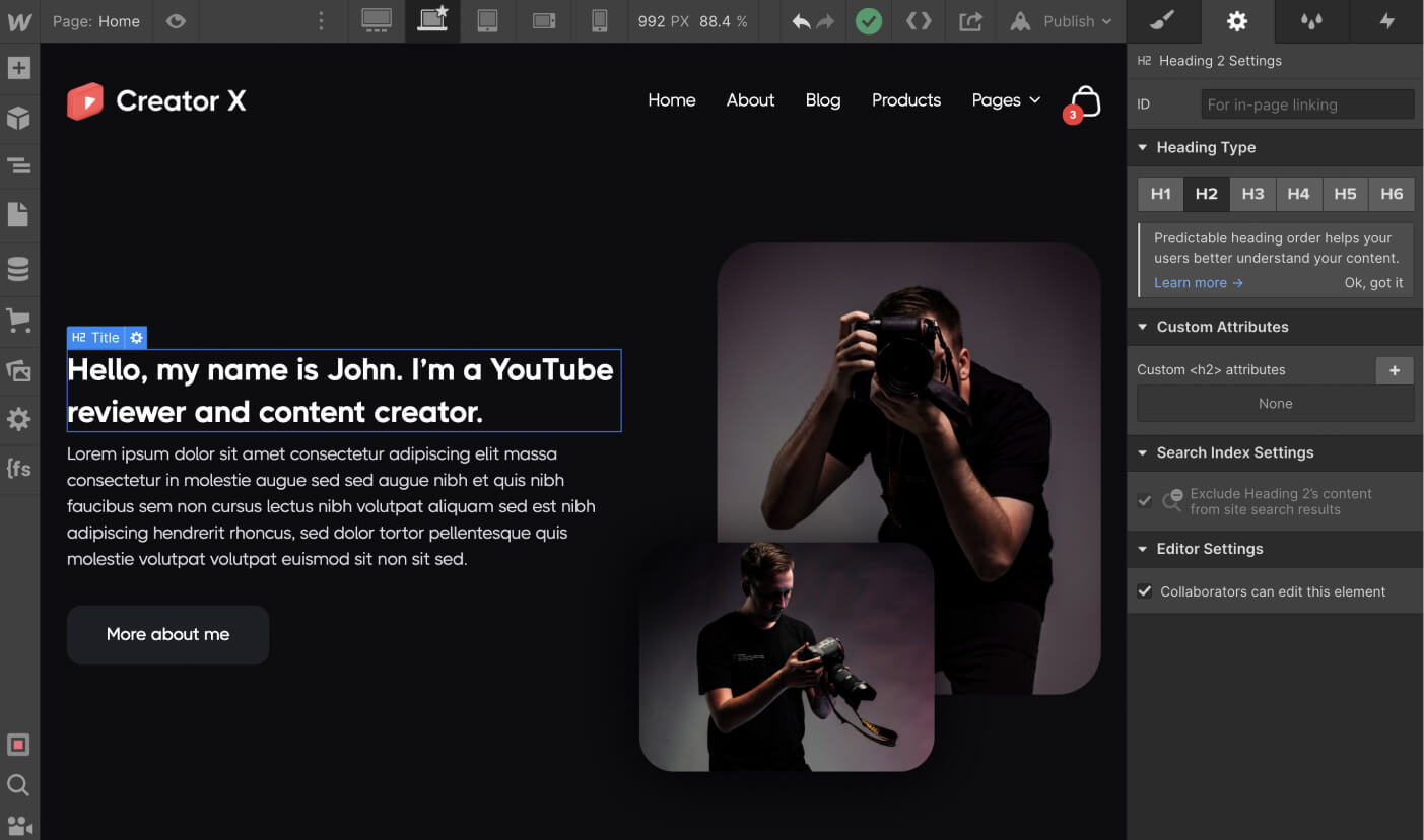 Static Content - Creator X Webflow Template