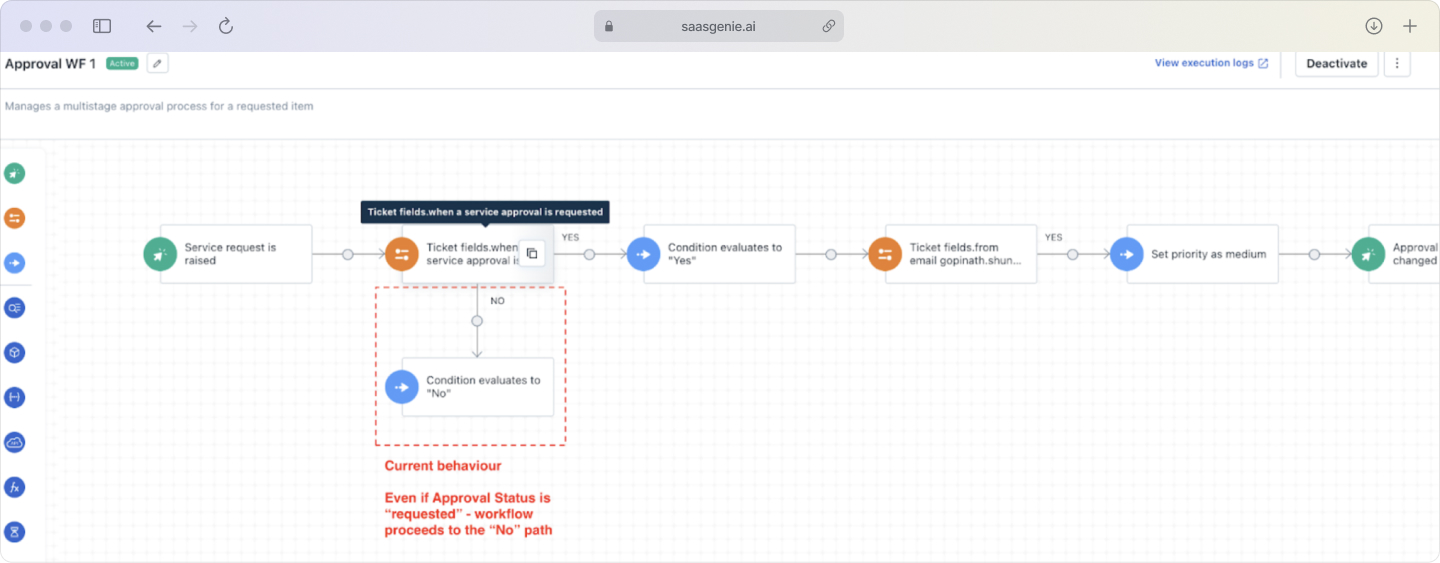 Freshservice workflow automation interface displaying approval routing and automated task assignment.