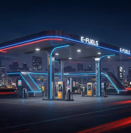 AI-generated image of an e-fuel filling station of the future