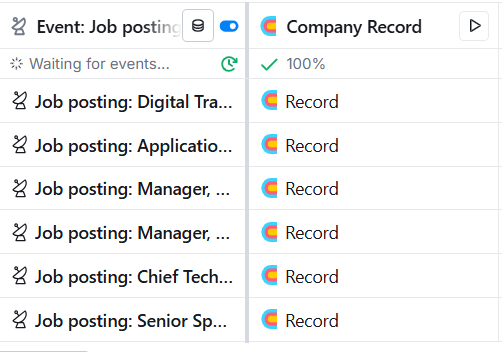 Open job posting signals in Clay indicating active hiring at target accounts