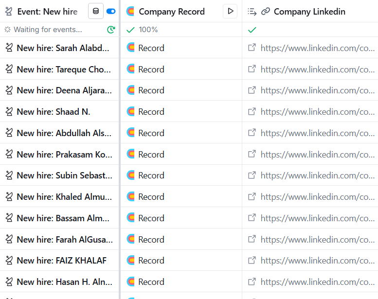 New hire event tracking in Clay as a build signal to identify companies investing in growth