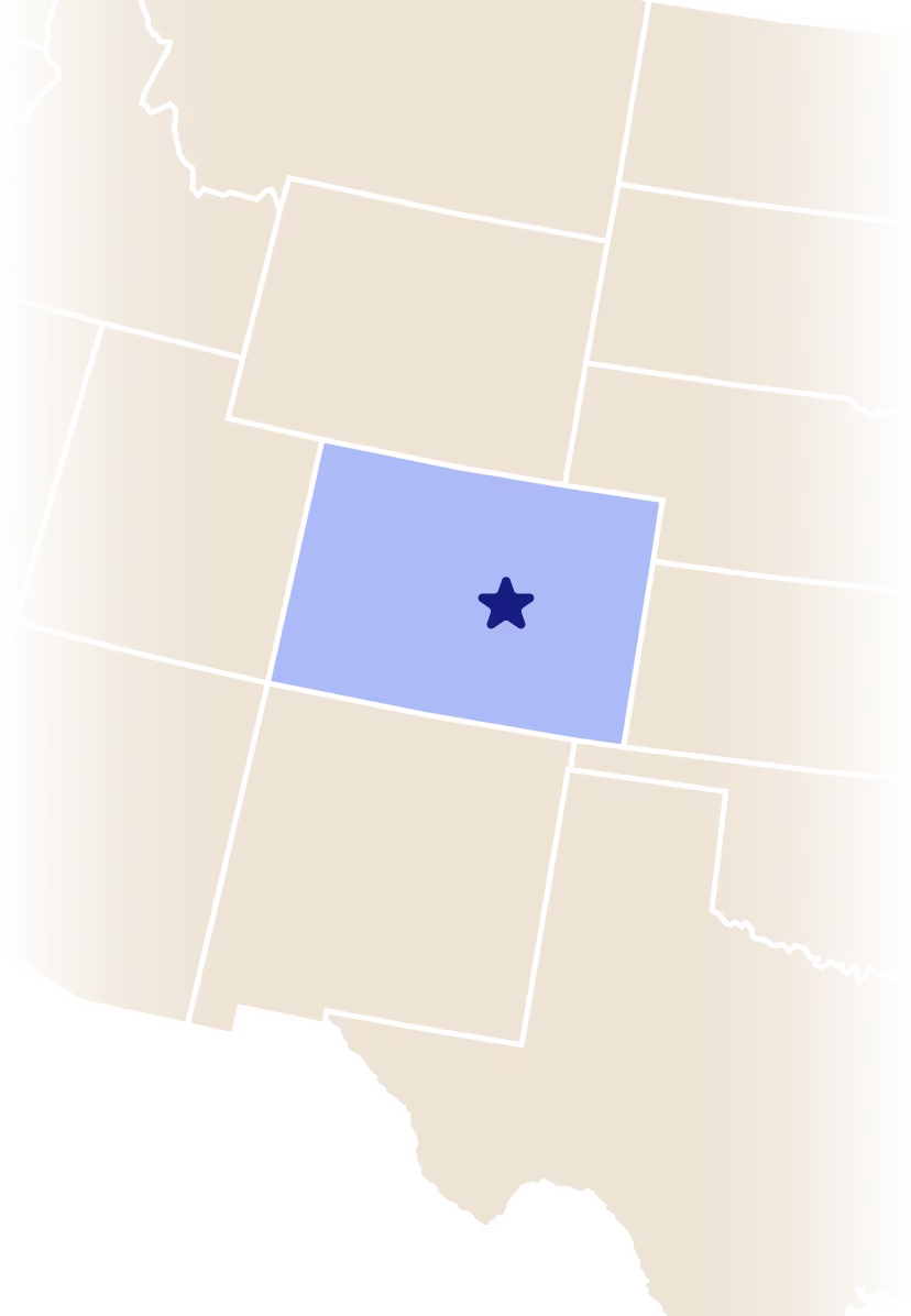 Map of Colorado with star over city of Colorado Springs