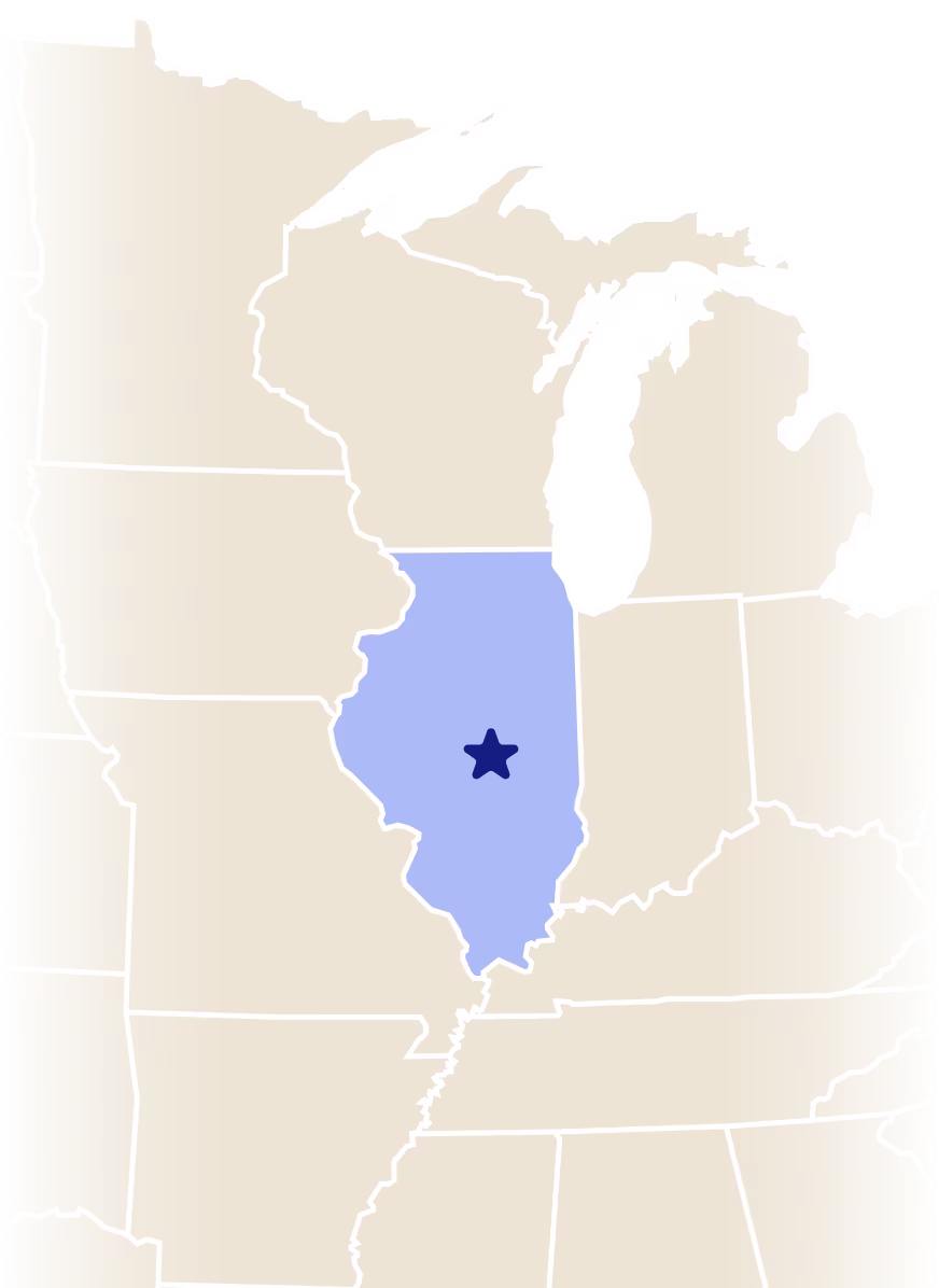 Map of Illinois with star over city of Decatur