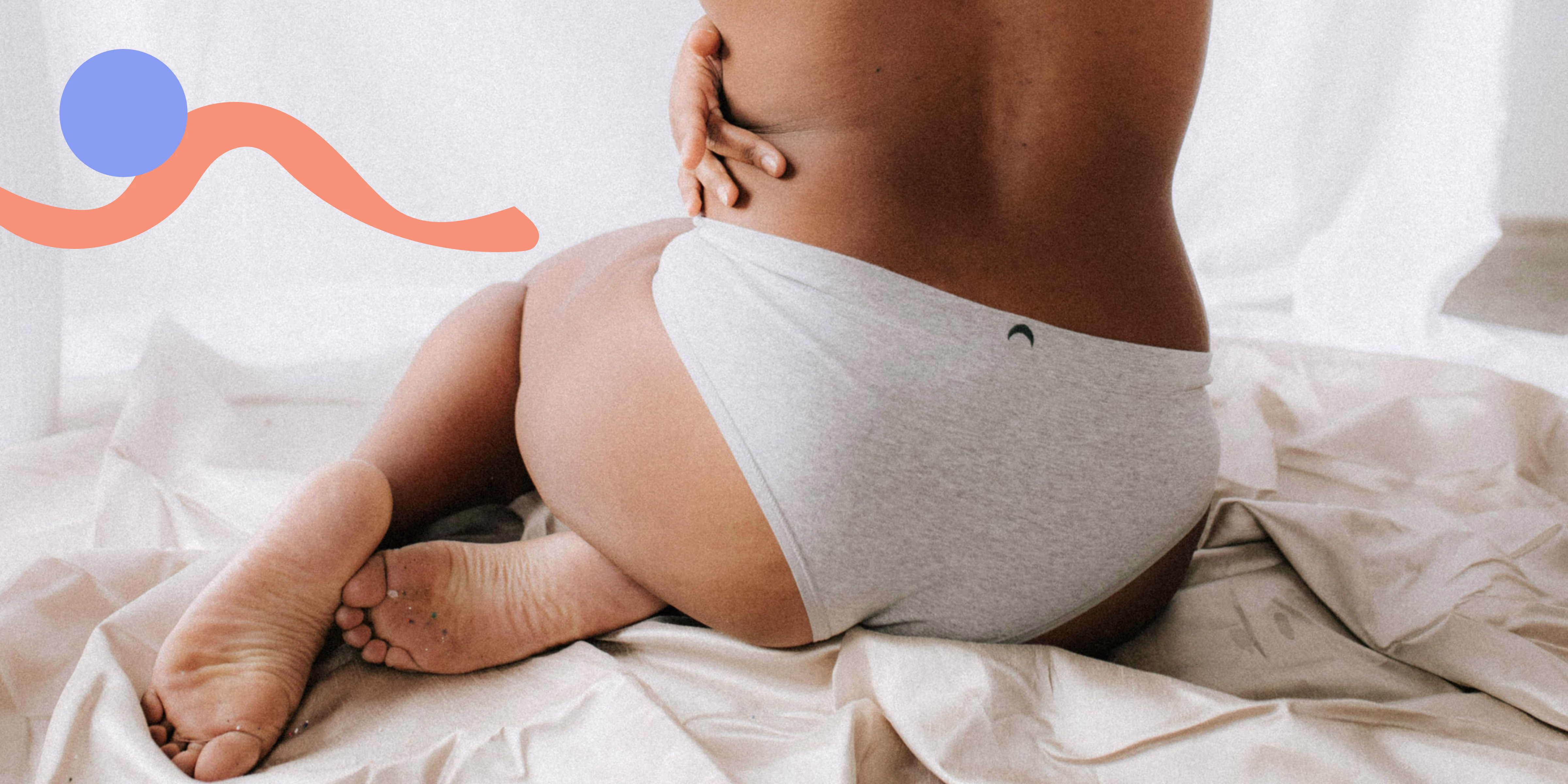 Image of woman facing the other direction wearing underwear and experiencing butt pain and cramping.