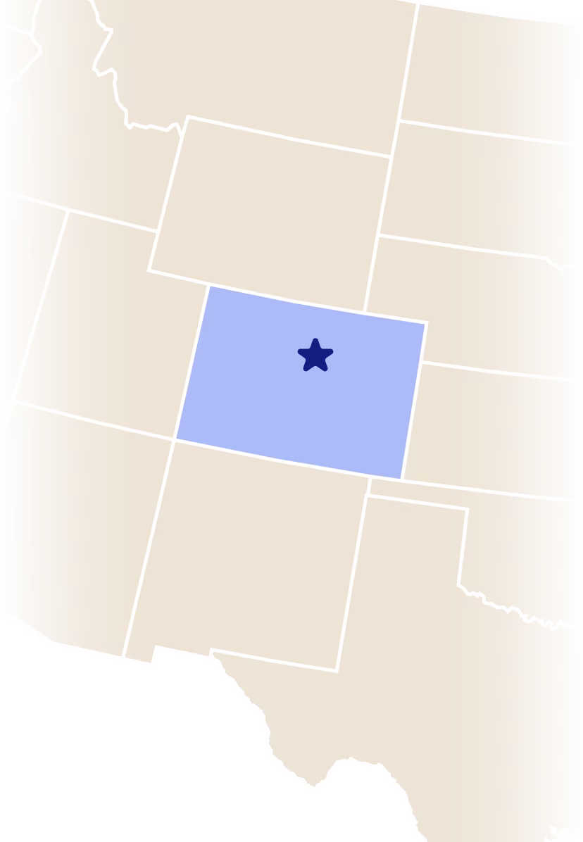 Map of Colorado with star over city of Boulder
