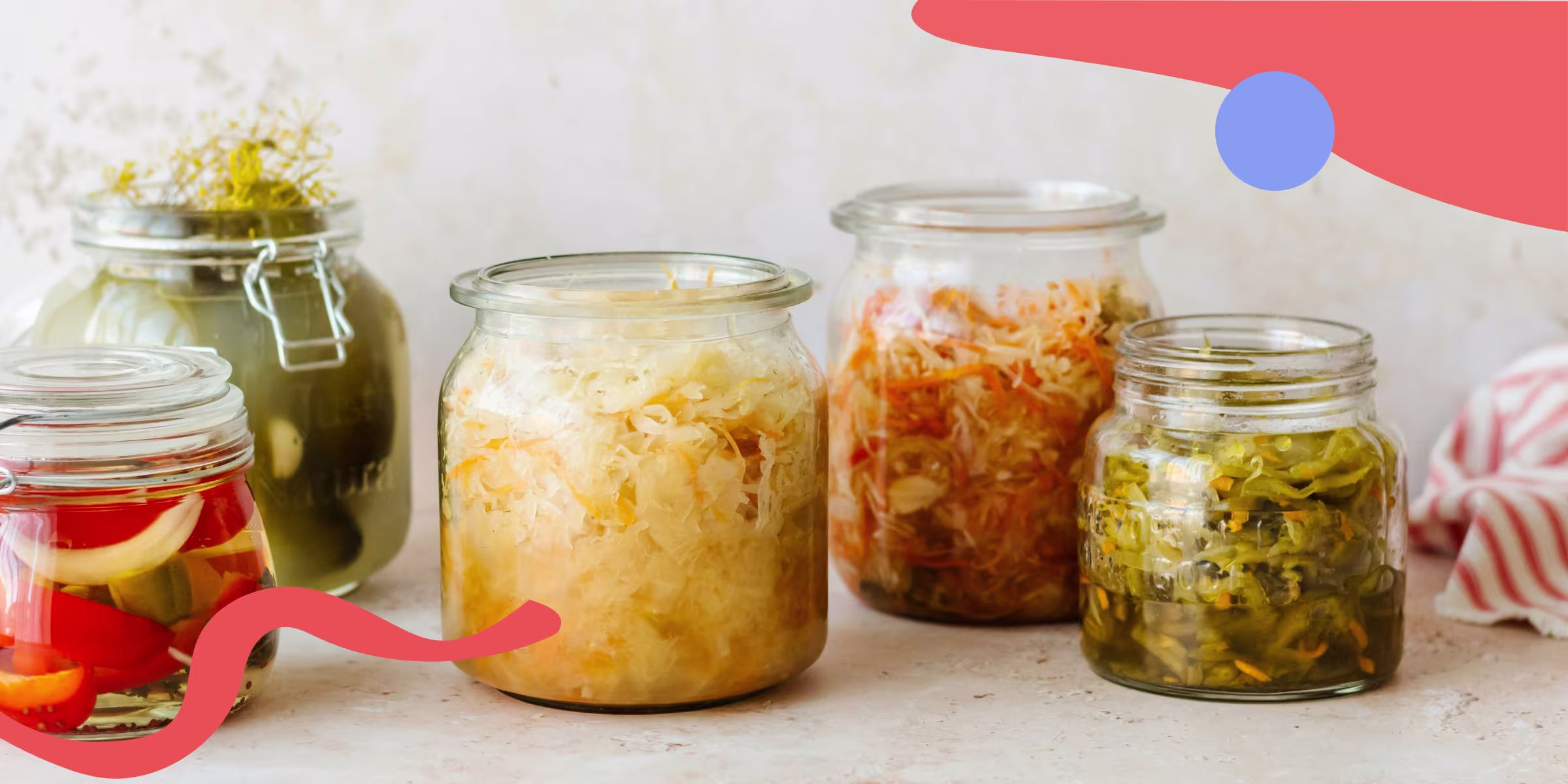Image of fermented vegetables full of probiotics in jars