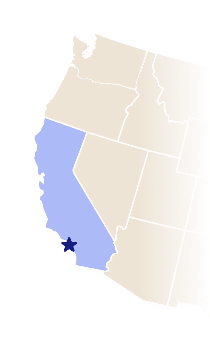 Map of California with a star over the city of Long Beach