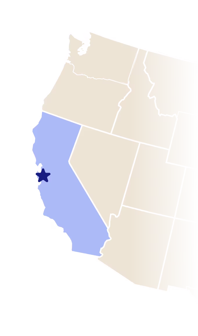 Map of California with star over the city of San Jose