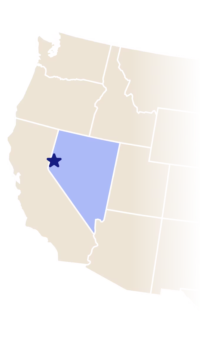 Map of Nevada with a star over the city of Reno