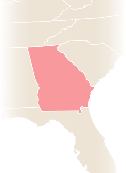 Map of US states zoomed in on Georgia, highlighted in red.