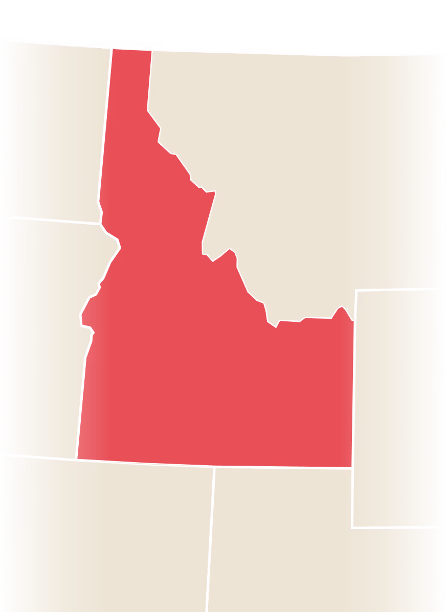 Map of Idaho in red and surrounding states in beige