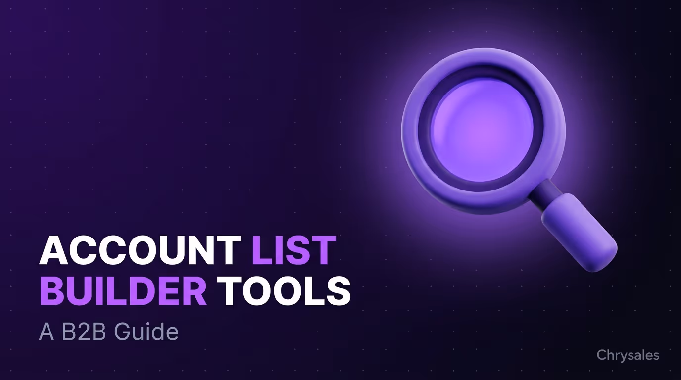 Account list builder tools guide for B2B sales teams with magnifying glass visual