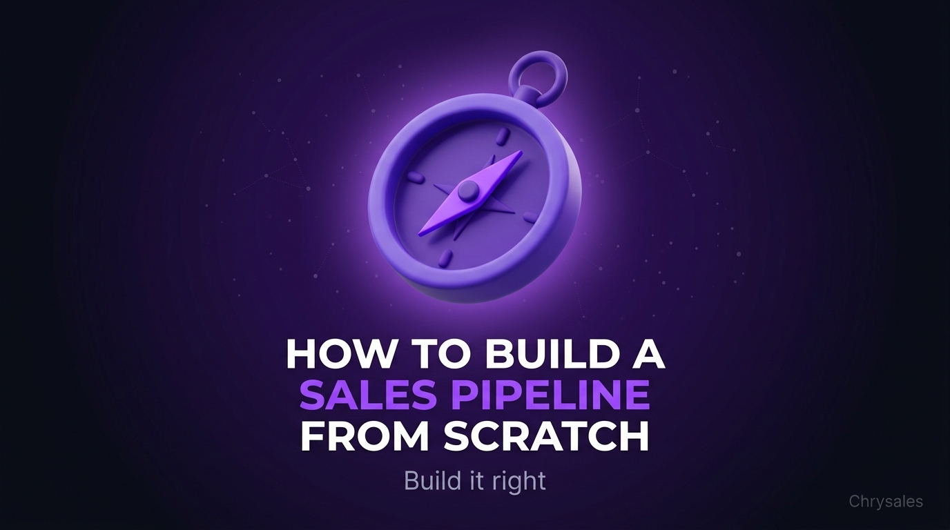 3D compass centered on dark purple background with bold sales pipeline title text