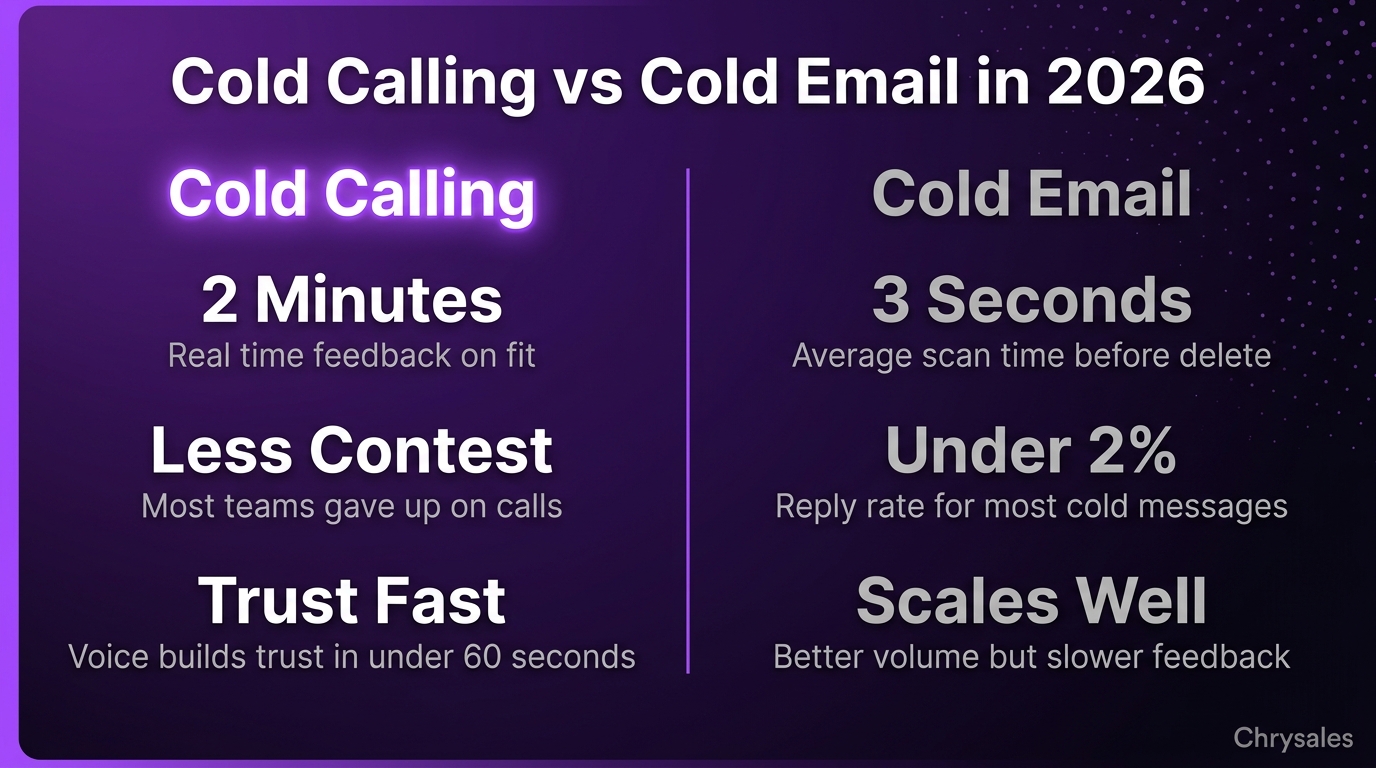 Side by side comparison of cold calling versus cold email stats for B2B outbound sales