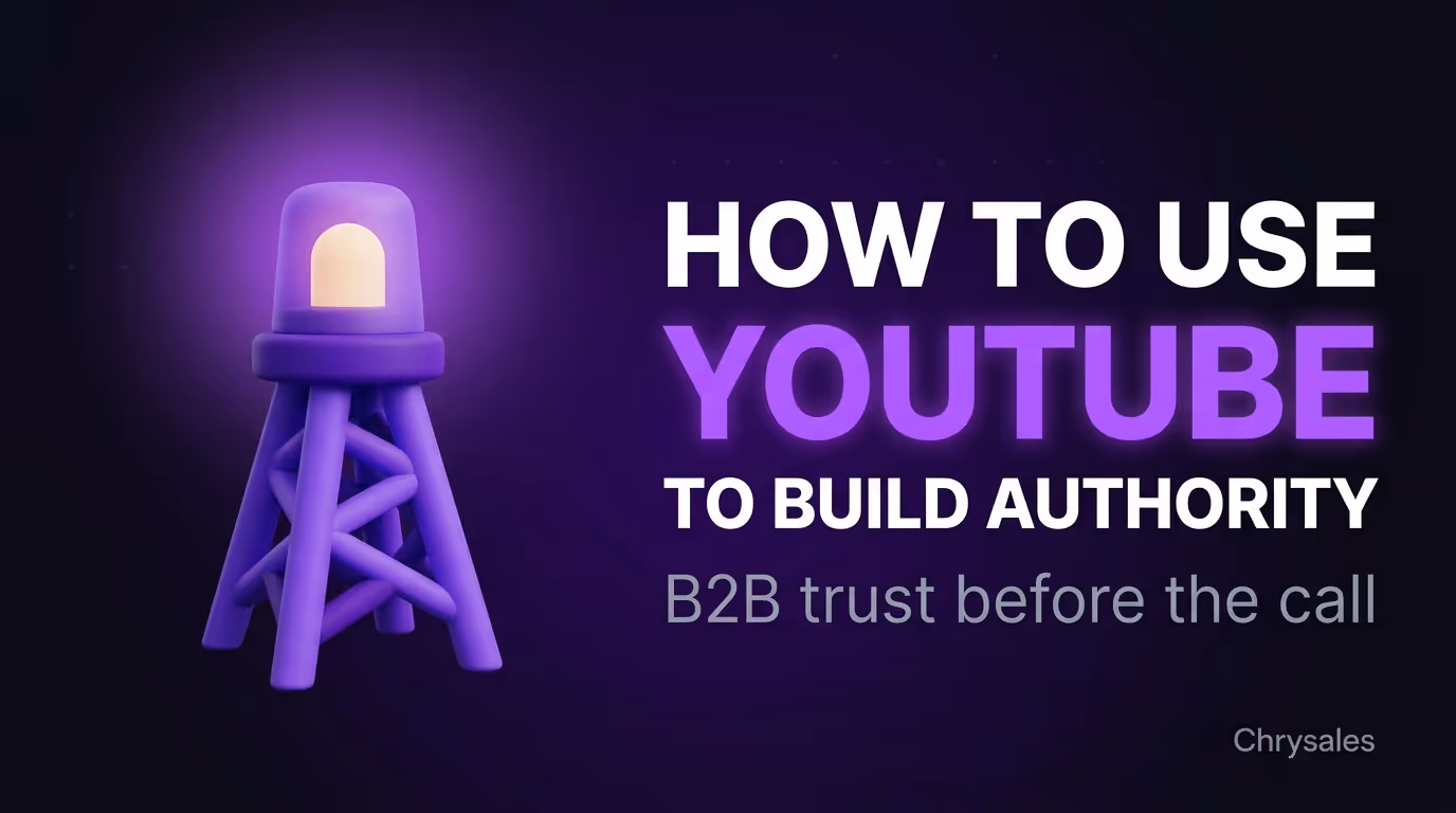 Signal tower illustration beside bold title about using YouTube for B2B authority