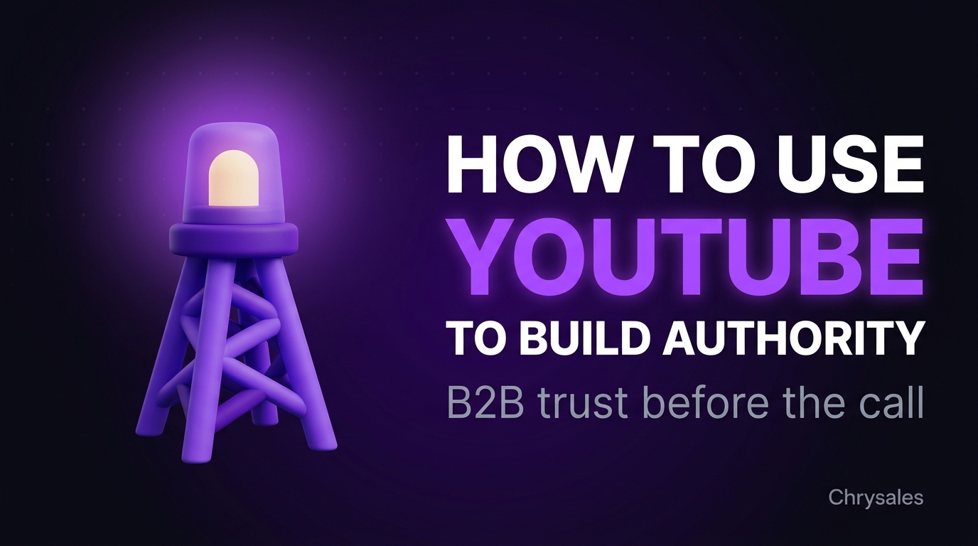 Signal tower illustration beside bold title about using YouTube for B2B authority