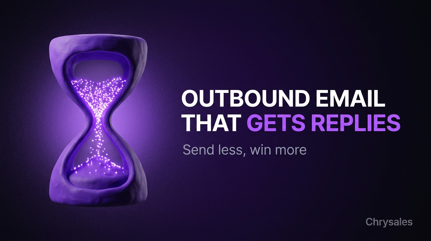 3D hourglass beside bold headline about outbound email getting replies
