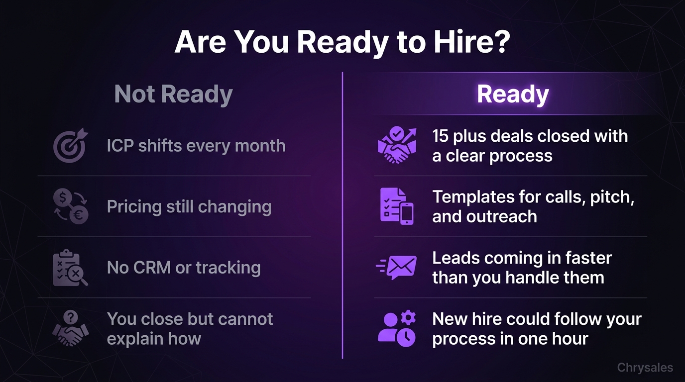 Side by side comparison of ready versus not ready to hire a sales rep