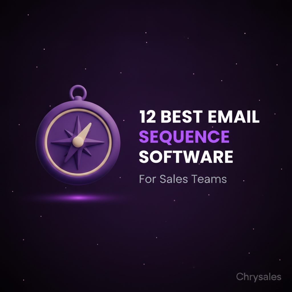 Premium 3D compass visual with bold headline listing best email sequence software for sales teams