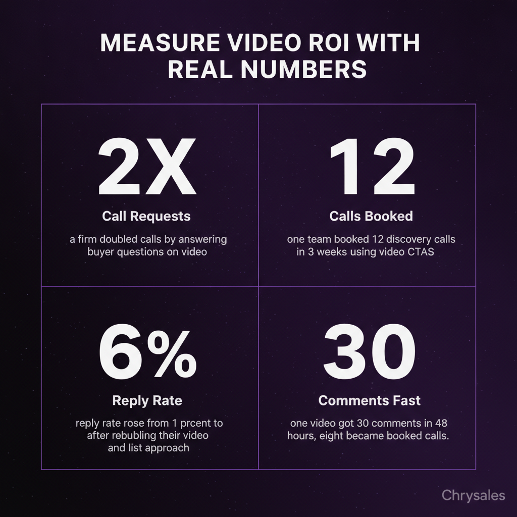 Stat grid infographic showing four B2B short form video ROI metrics and real results