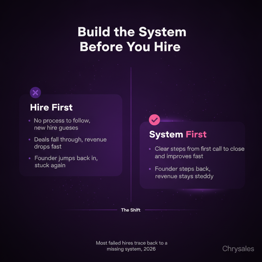 Side by side comparison of hire first versus system first approach to B2B sales handoff