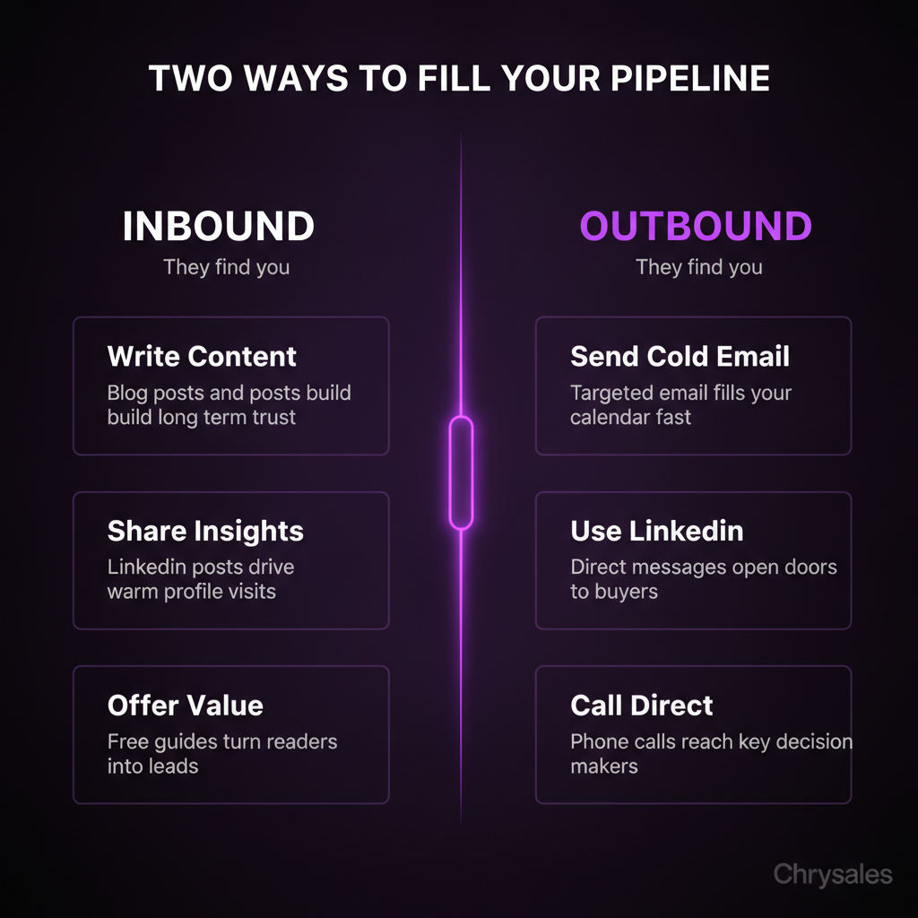 Side by side comparison of inbound and outbound B2B lead generation strategies