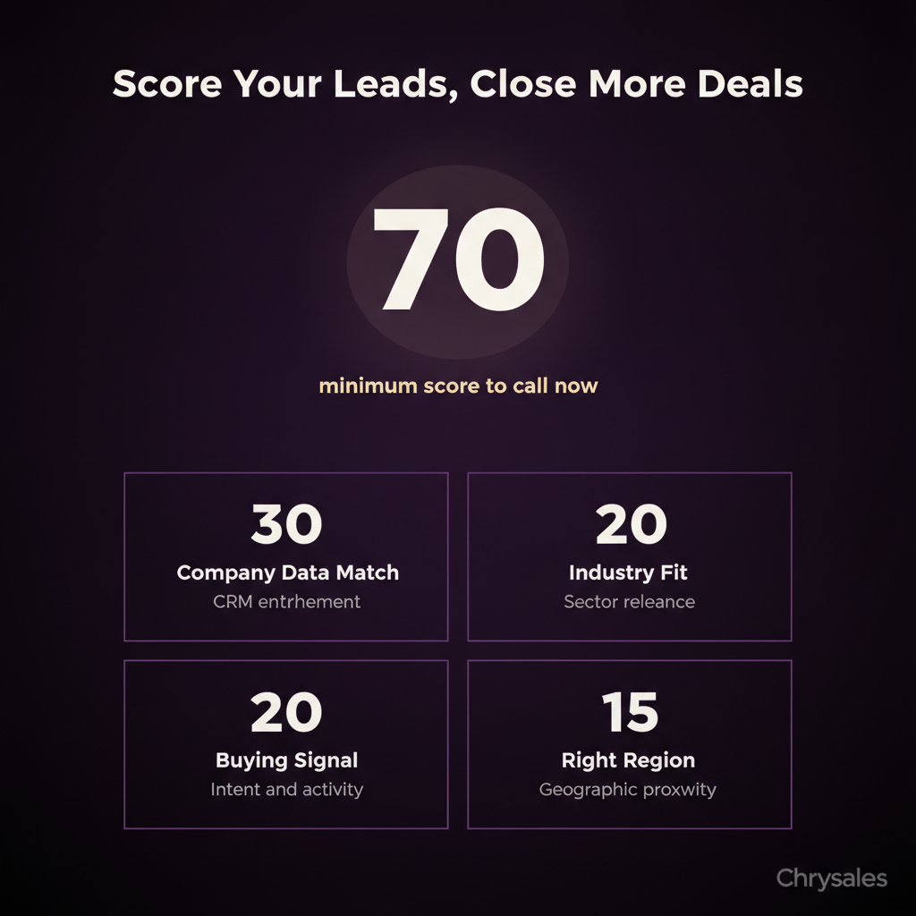 Stat grid infographic displaying a B2B lead scoring system with point values per category