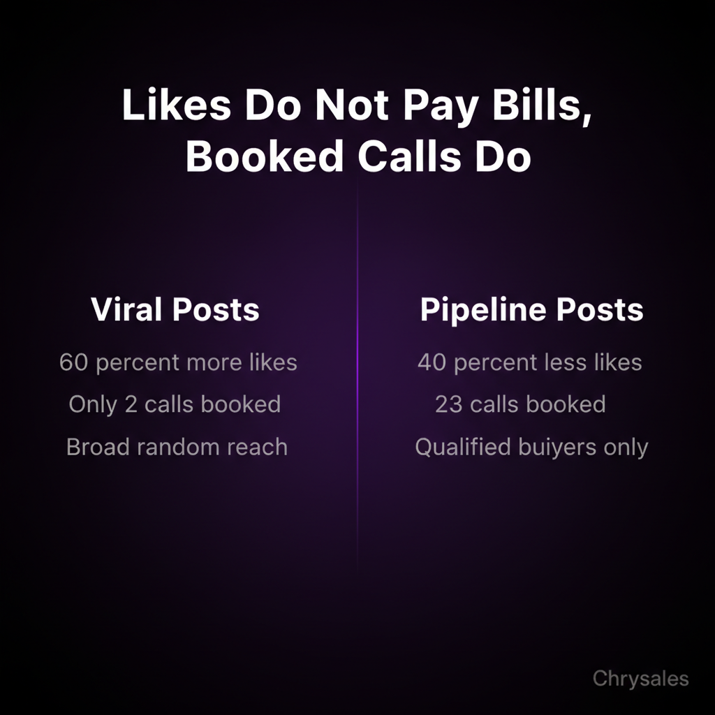 Side by side comparison of viral posts versus pipeline posts with booked call stats