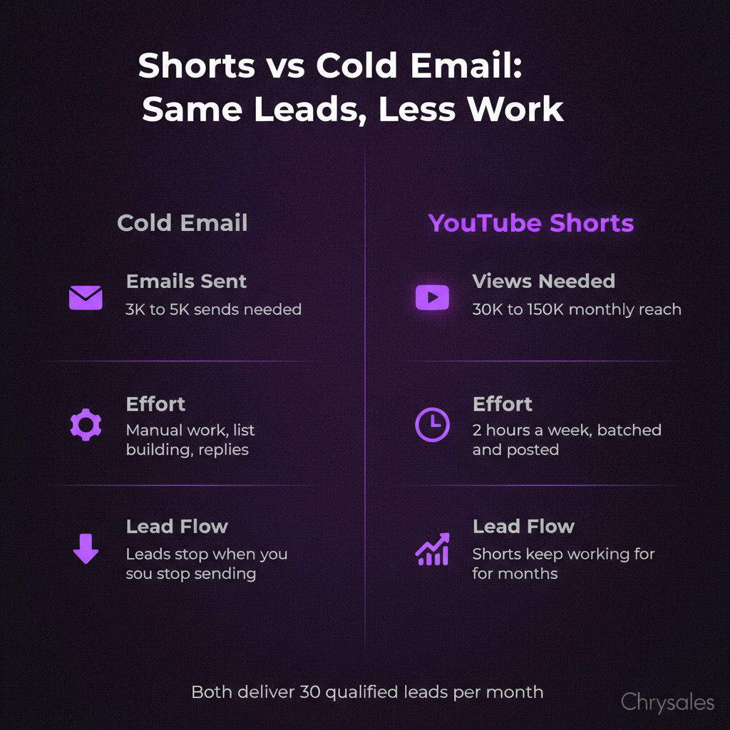 Side by side comparison of YouTube Shorts versus cold email for B2B lead generation