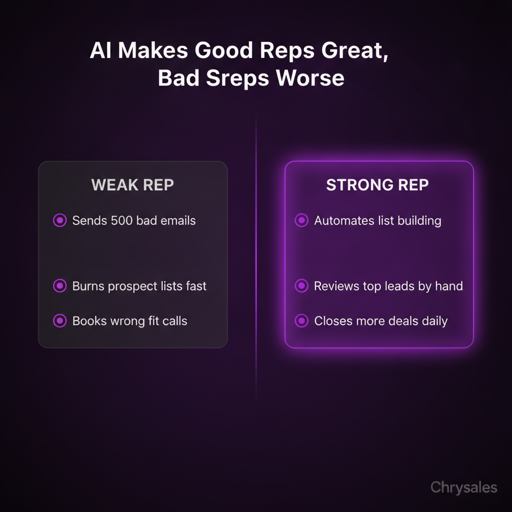 Side by side comparison showing how AI helps strong reps and hurts weak reps in B2B sales