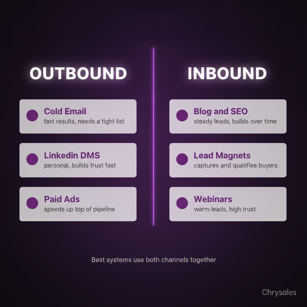 Side by side comparison of outbound and inbound B2B lead generation channels and tactics