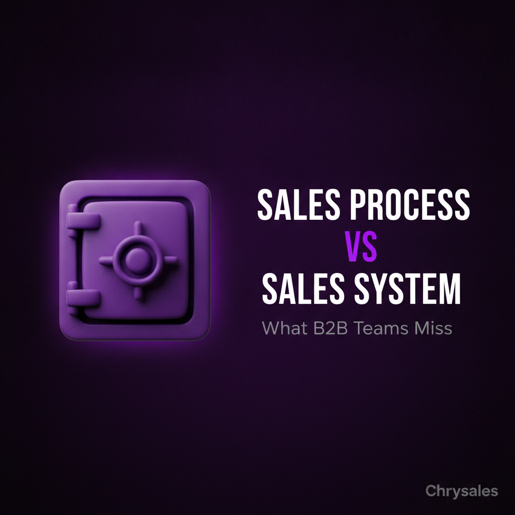 Sales process vs sales system concept with vault door and bold title