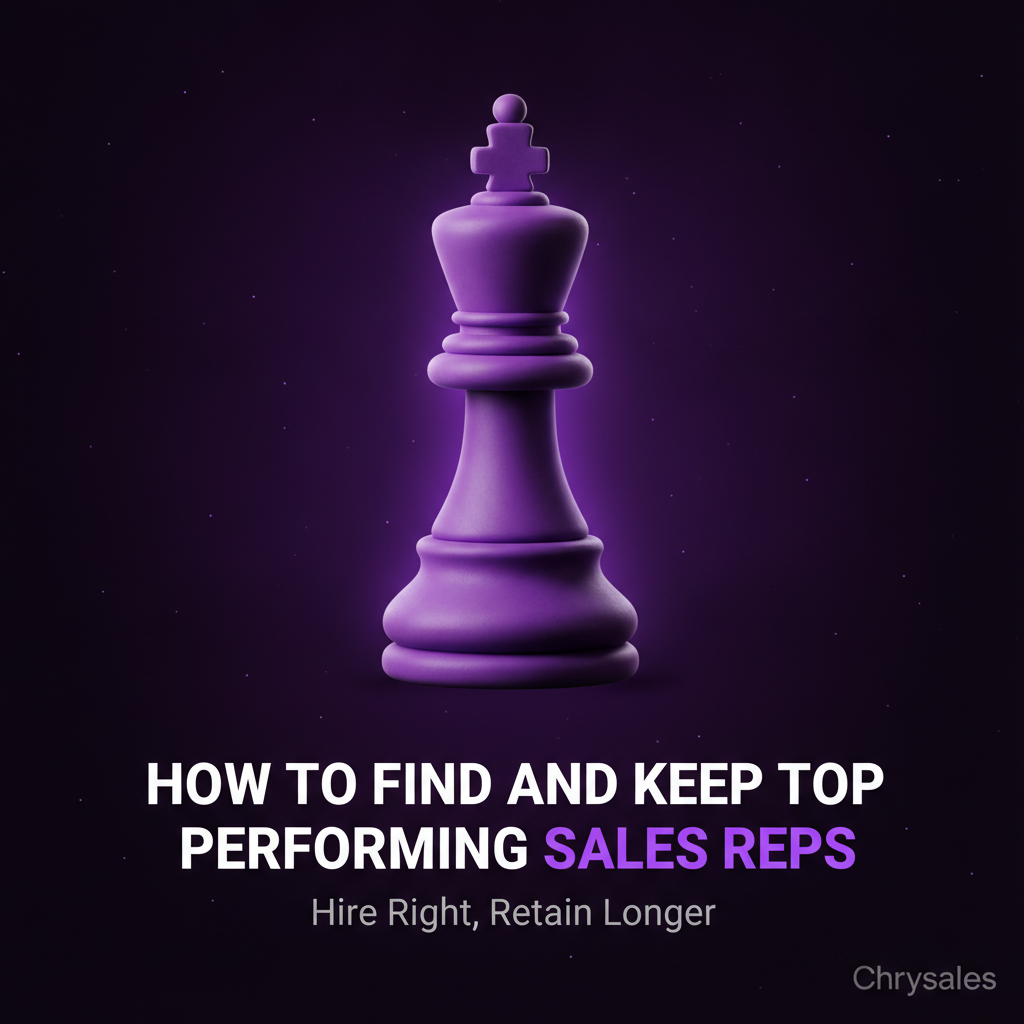 Chess king piece centered above bold title about finding top sales reps