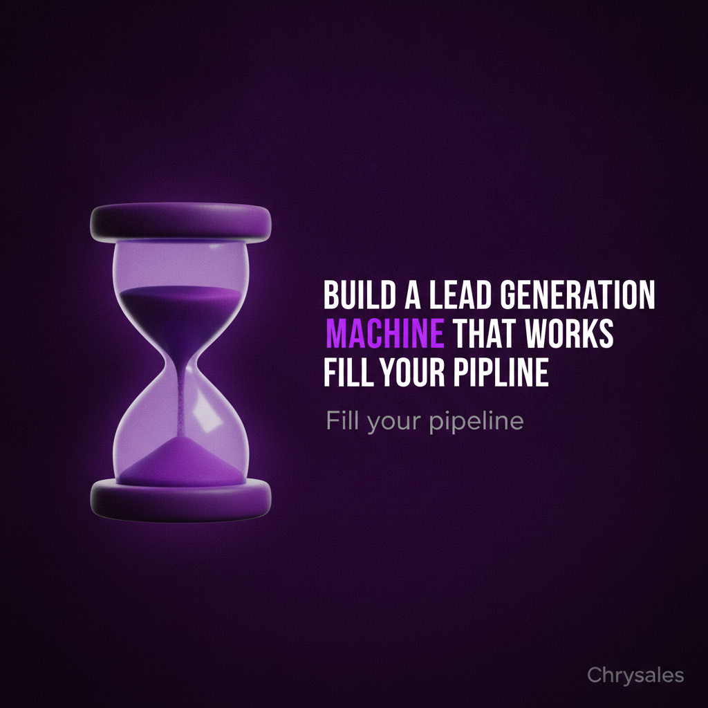 3D purple hourglass beside bold title Build a Lead Generation Machine That Works